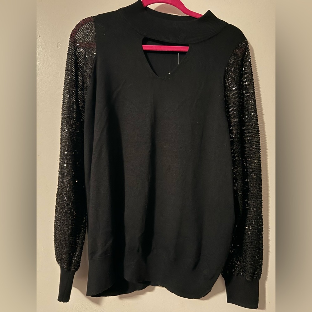 Black Sequin Sleeve Cutout Sweater